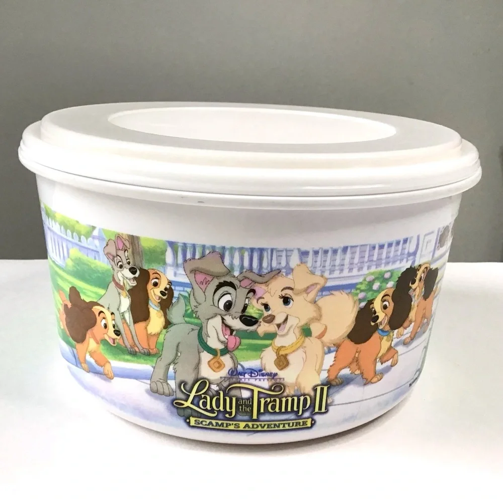 Vintage 2000 Disney Lady & The Tramp II Popcorn Container Snack Bowl Lid Kellogg